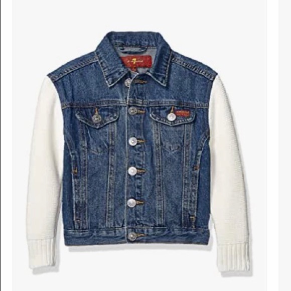 7 For All Man Kind Girls’ Denim with Sweater Sleeve Jacket - Picture 1 of 8